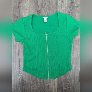 Rue21 Green Ribbed Crop Top with Zipper